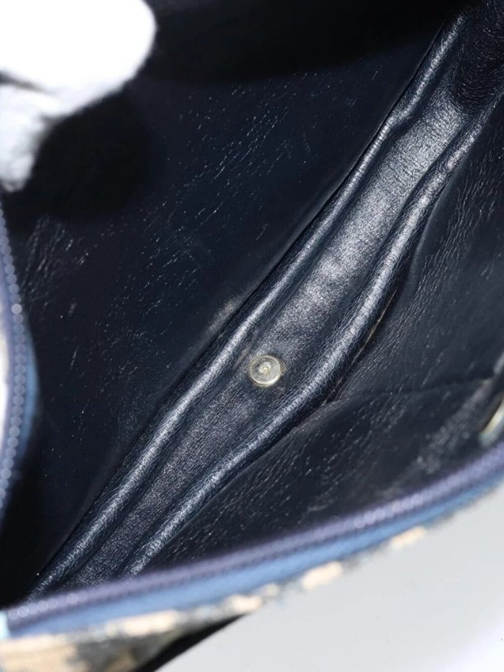 Christian Dior Trotter Canvas Shoulder Bag Navy Gold Auth 156002 - Picture 10 of 16